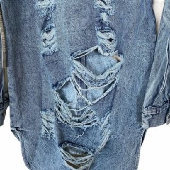 NEW THRILL Destroyed Long Denim Jacket Sz M - Picture 7 of 15
